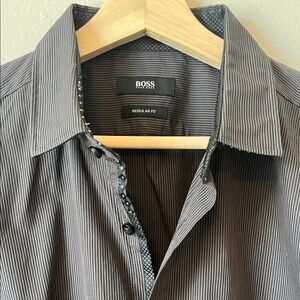 Boss Men's Charcoal Brown Pinstripe Button Down Shirt